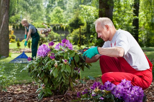 Preparing paving and garden features during a Yiewsley renovation